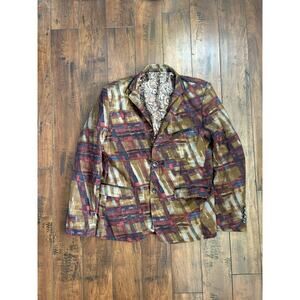 Barabas Blazer Jacket Mens L Multi Pattern Sport Coat Formal Unique Linen Blend